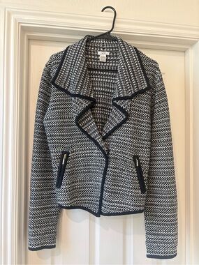 Cache Black and White Tweed Zip-Pocket Blazer